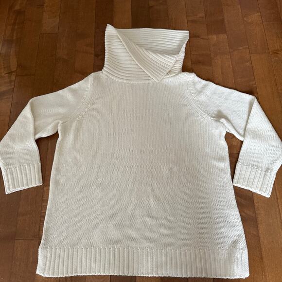 Lord & Taylor cream sweater with large fold over split collar size 1x - Picture 6 of 12